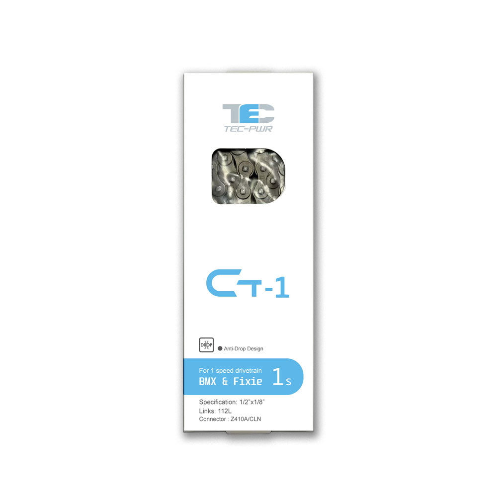 TEC-PWR Single Speed Chains by KMC (CT-1 or CT-1HX, 116L w/ Missing Link, 1/2 x 1/8in, BMX, Fixed, Track)