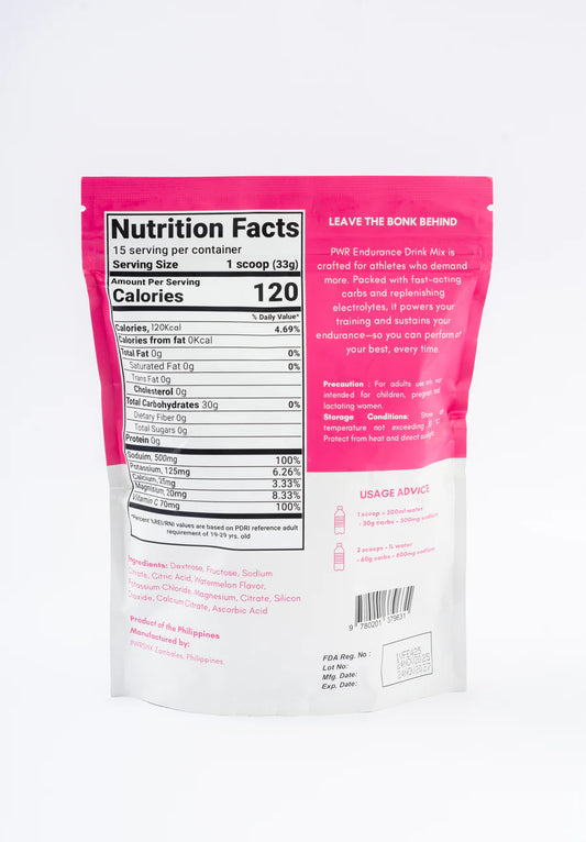 PWR Endurance Fuel + Electrolytes 500 - Carbs & Electrolytes Mix - Watermelon Flavor