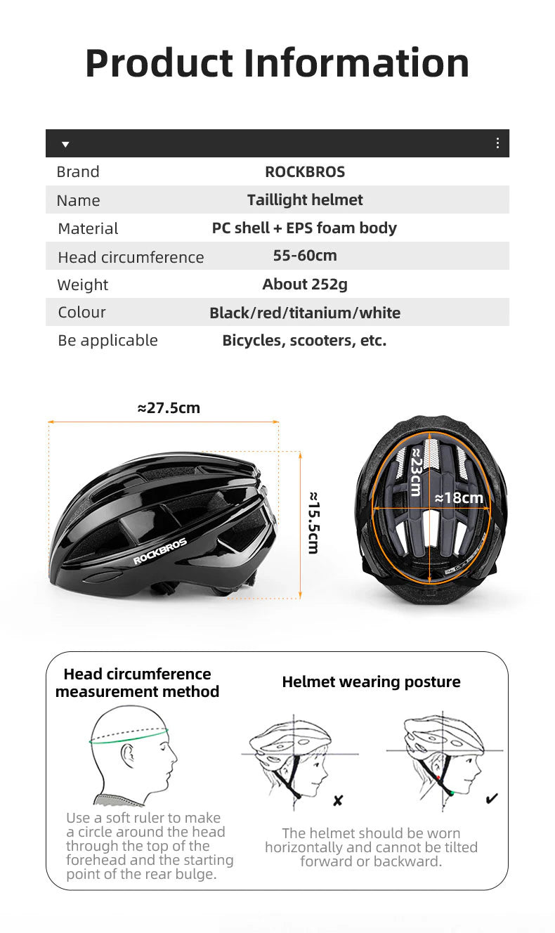 RockBros Road Ultralight Helmet with Integrated Rear Light