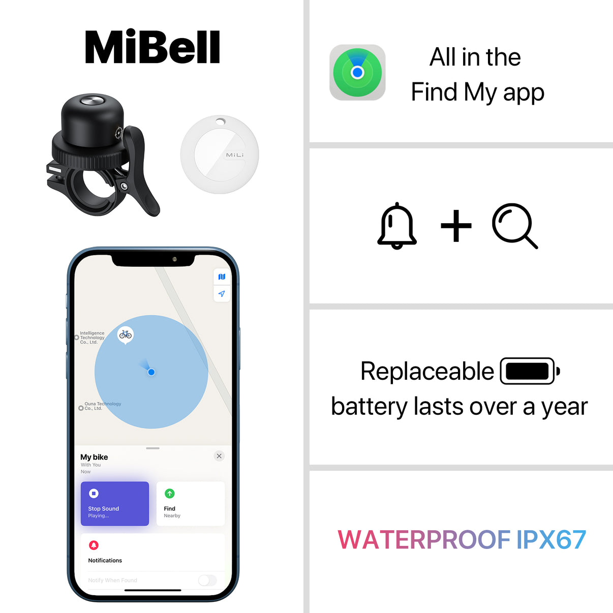 MiLi MiTag Bike Bell (Apply Find My integrated)
