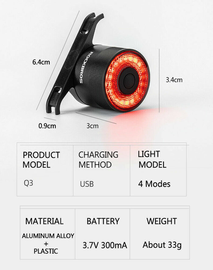 RockBros Q3 Smart Rear Tail Light Lumen