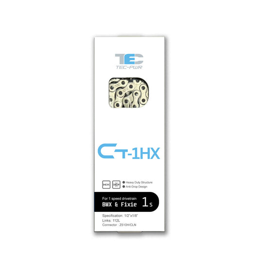 TEC-PWR Single Speed Chains by KMC (CT-1 or CT-1HX, 116L w/ Missing Link, 1/2 x 1/8in, BMX, Fixed, Track)