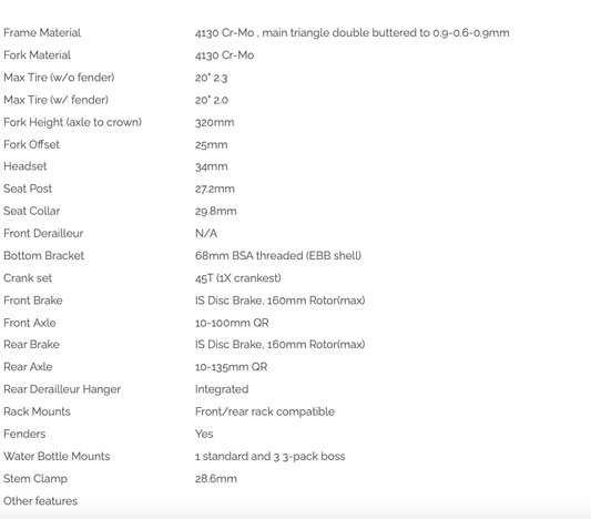 Blacksnow Granite Minivelo Frameset
