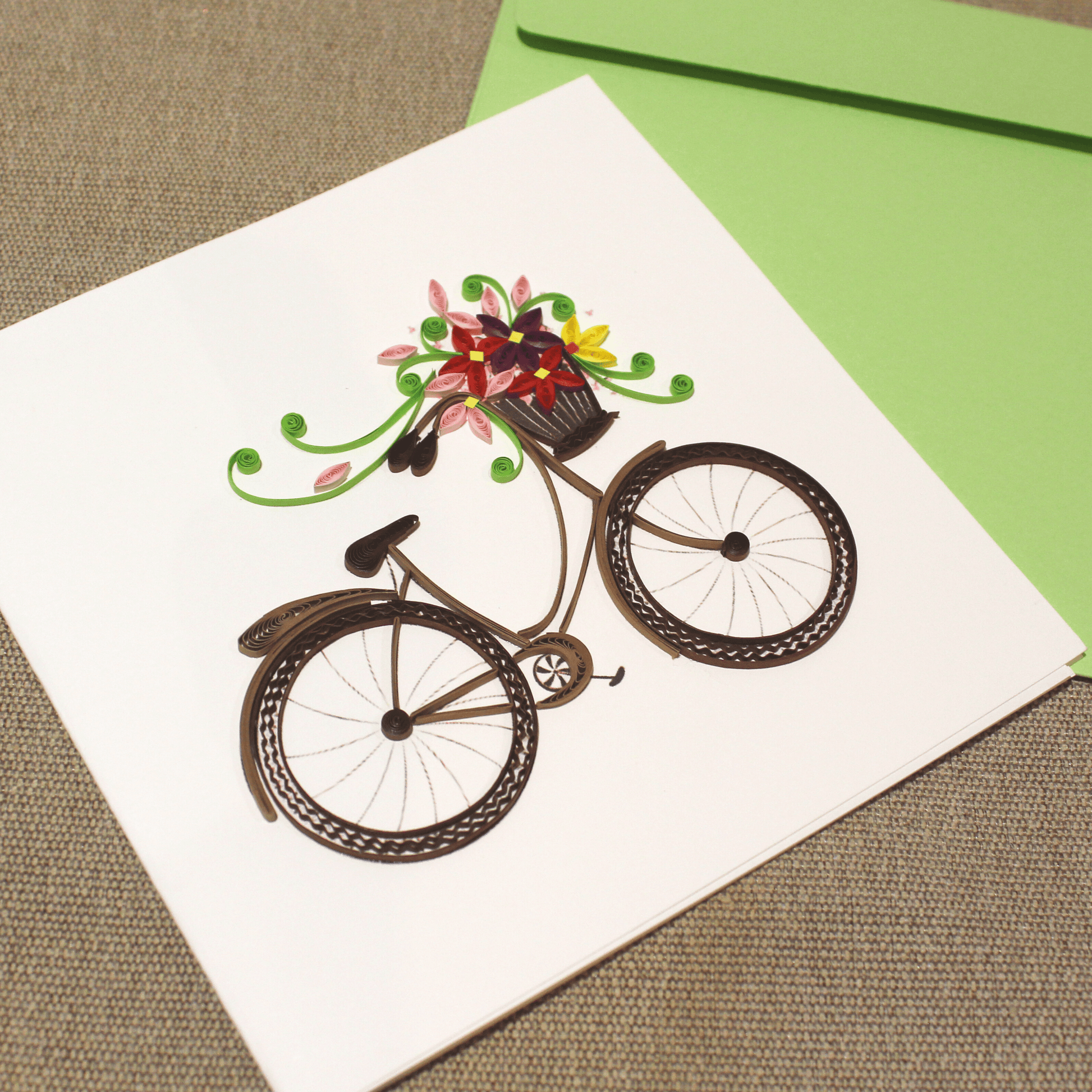 Paper Quilling Bike w/ Basket Greeting Card
