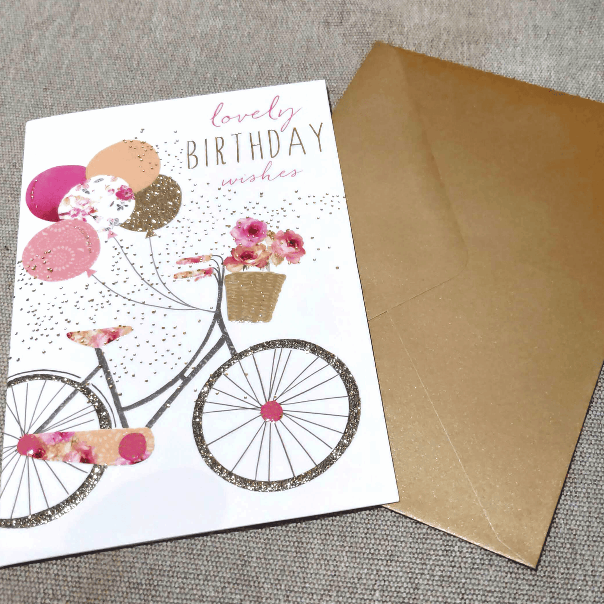 Bike w/ Balloons & Flowers Birthday Card