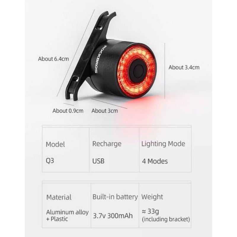 RockBros Q3 Smart Rear Tail Light Lumen